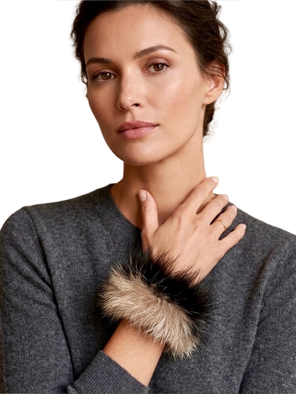Handmade Vintage Fur & Distressed White Leather Luxury Cuff Bracelet